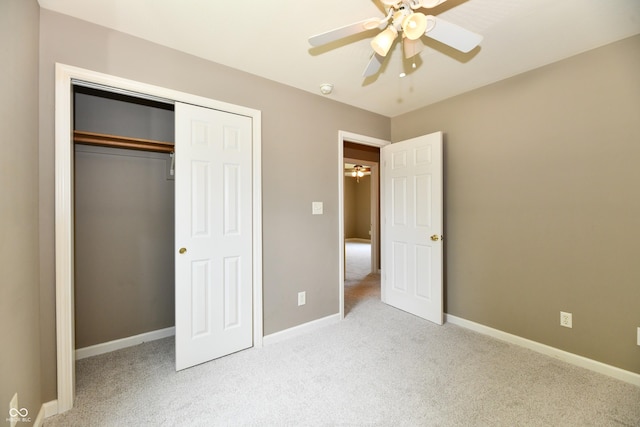 915 E Drybread Ln, Nineveh, IN 46164 - unfurnished bedroom with light carpet, a closet, and a ceiling fan