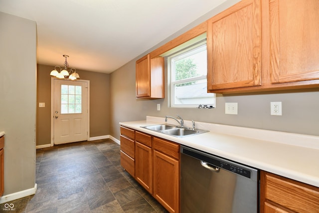 915 E Drybread Ln, Nineveh, IN 46164 - kitchen featuring dishwasher, a chandelier, light countertops, and decorative light fixtures