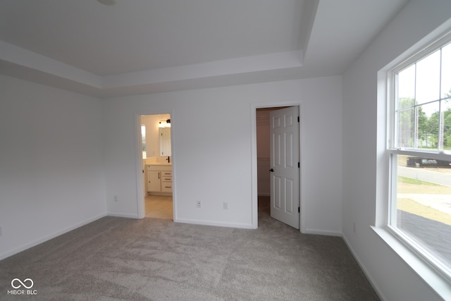 1825 Real St, Indianapolis, IN 46240 - unfurnished bedroom featuring a raised ceiling, light carpet, a spacious closet, and ensuite bath