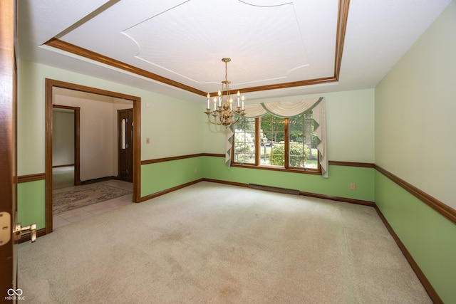 1112 N Dogwood Way, Greenfield, IN 46140 - empty room featuring a raised ceiling, carpet, a chandelier, and tile patterned floors