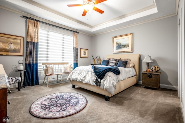3075 Hurricane Rd, Franklin, IN 46131 - bedroom featuring carpet, a raised ceiling, ornamental molding, and a ceiling fan