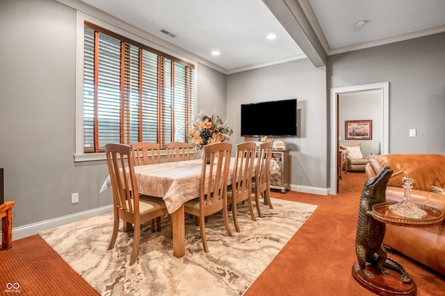 3075 Hurricane Rd, Franklin, IN 46131 - carpeted dining space with ornamental molding and recessed lighting