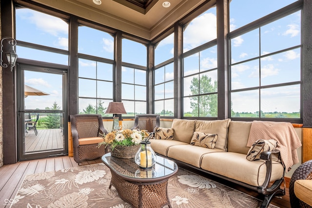 3075 Hurricane Rd, Franklin, IN 46131 - sunroom featuring hardwood / wood-style floors and a high ceiling