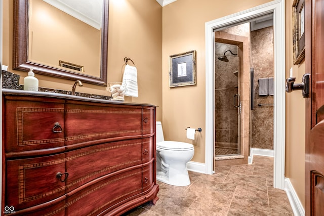 3075 Hurricane Rd, Franklin, IN 46131 - full bath with a shower stall, vanity, and ornamental molding
