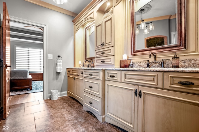 3075 Hurricane Rd, Franklin, IN 46131 - full bathroom with double vanity and ornamental molding