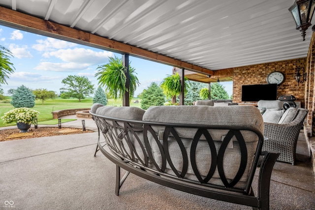 3075 Hurricane Rd, Franklin, IN 46131 - view of patio / terrace featuring a fire pit and golf course view
