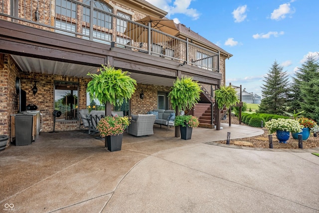 3075 Hurricane Rd, Franklin, IN 46131 - exterior space featuring a patio, stairs, and an outdoor living space