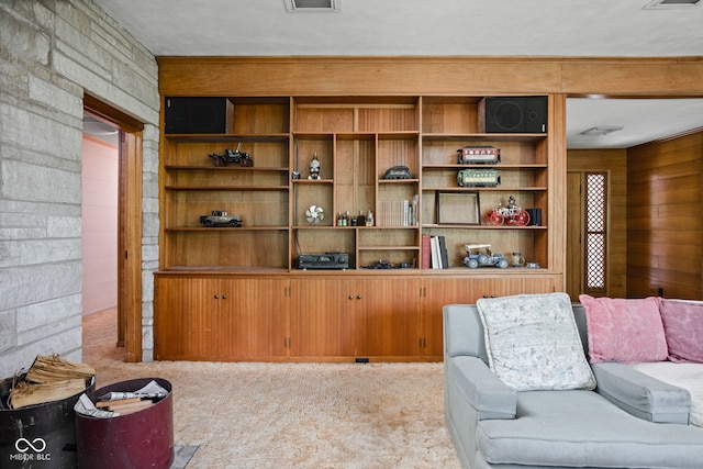 5519 N County Rd 550 E, Pittsboro, IN 46167 - living area featuring light colored carpet and wood walls