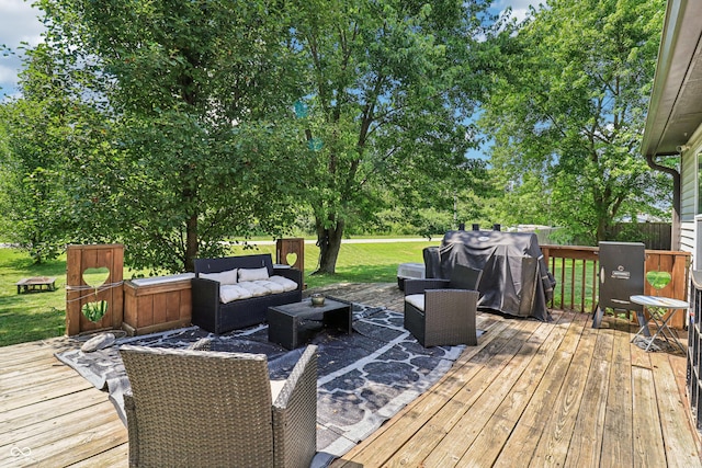 2426 Borgman Ct, Indianapolis, IN 46229 - deck with an outdoor hangout area, a grill, and a yard