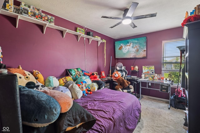 2426 Borgman Ct, Indianapolis, IN 46229 - bedroom featuring light carpet, a ceiling fan, and a textured ceiling