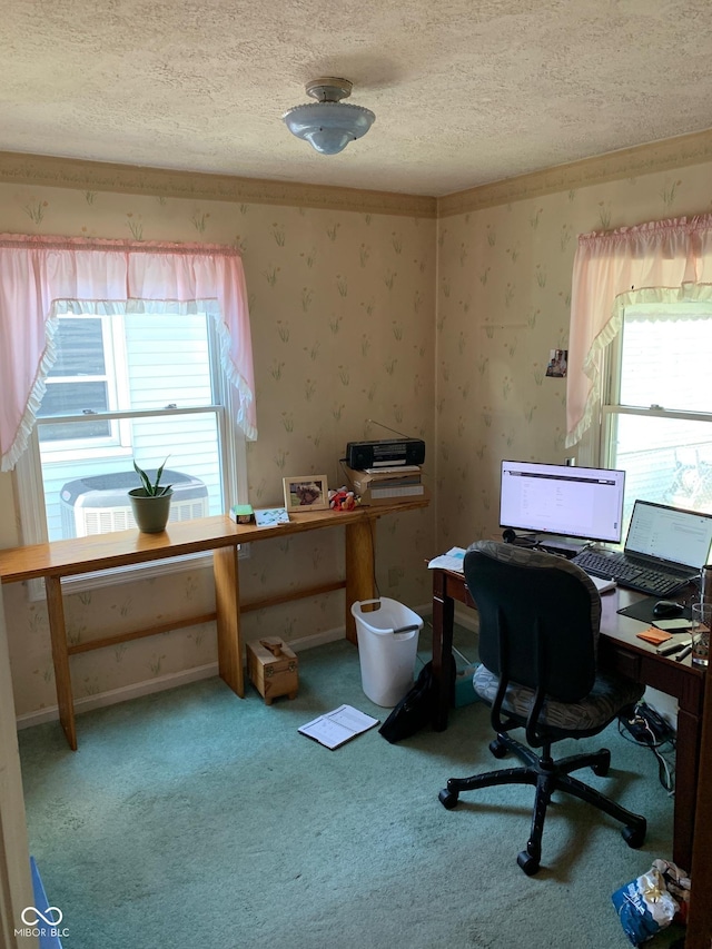 2010 N Winton Ave, Speedway, IN 46224 - home office with a textured ceiling, plenty of natural light, wallpapered walls, and carpet
