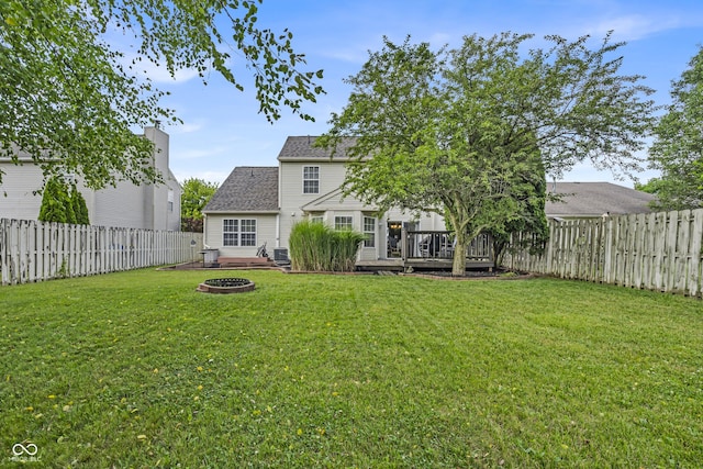 10832 Washington Bay Dr, Fishers, IN 46037 - back of property featuring a fire pit, a fenced backyard, and a deck