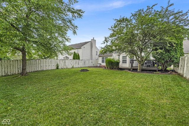 10832 Washington Bay Dr, Fishers, IN 46037 - fenced backyard featuring a fire pit and a deck