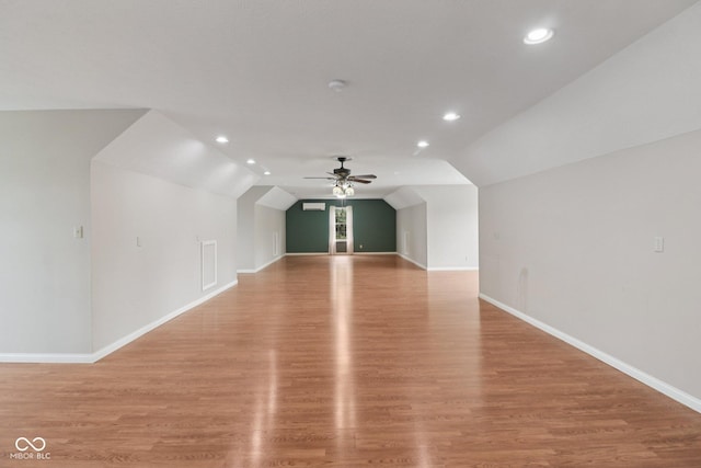 151 S St, Southport, IN 46227 - additional living space featuring a ceiling fan, lofted ceiling, recessed lighting, and light wood-style flooring