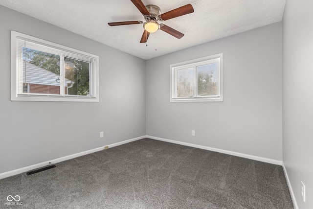 748 Maple Ln, Brownsburg, IN 46112 - empty room with plenty of natural light, dark carpet, ceiling fan, and a textured ceiling