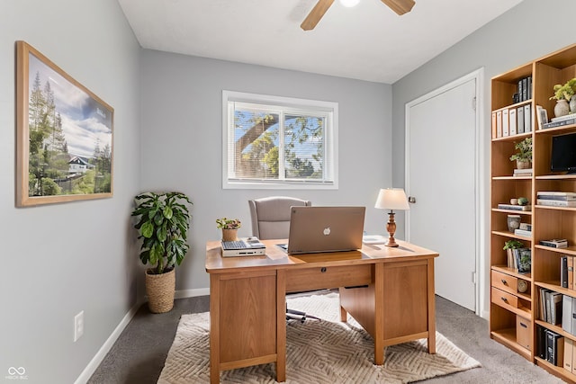 748 Maple Ln, Brownsburg, IN 46112 - carpeted office with a ceiling fan and baseboards
