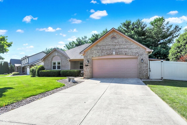 6059 Buck Blvd, Indianapolis, IN 46237 - ranch-style home with a garage, brick siding, concrete driveway, and a gate