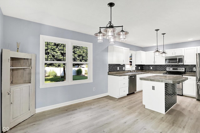 6059 Buck Blvd, Indianapolis, IN 46237 - kitchen with appliances with stainless steel finishes, backsplash, white cabinets, and light wood-type flooring