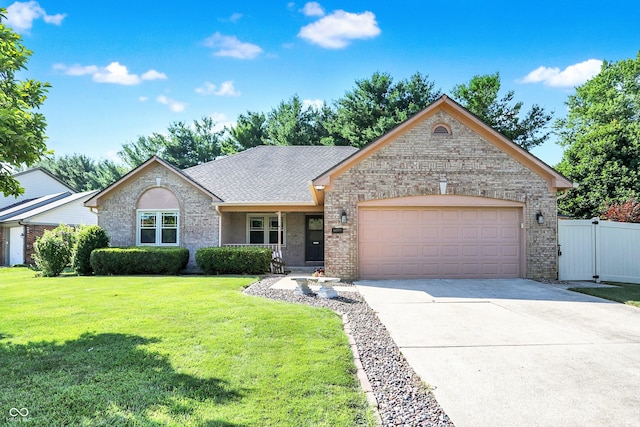 6059 Buck Blvd, Indianapolis, IN 46237 - view of front of house with a garage, brick siding, driveway, a gate, and a shingled roof