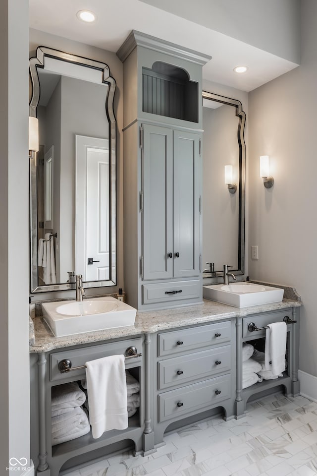 520 Willow Spring Rd, Indianapolis, IN 46240 - bathroom with double vanity, recessed lighting, and marble finish flooring