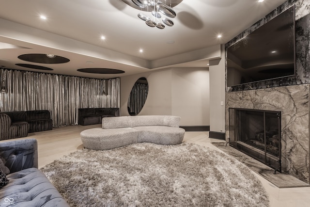 520 Willow Spring Rd, Indianapolis, IN 46240 - living room featuring a stone fireplace and recessed lighting