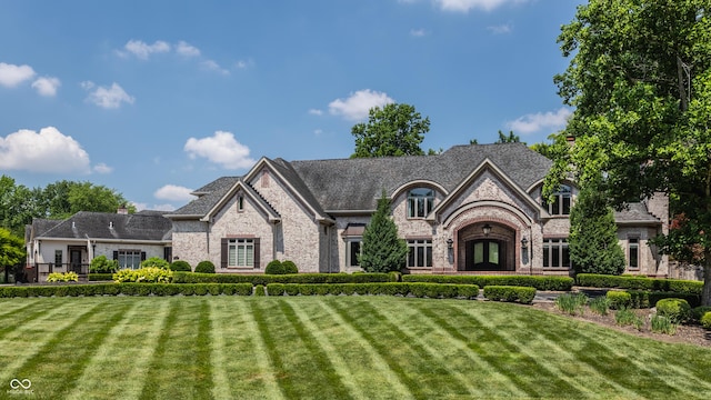 520 Willow Spring Rd, Indianapolis, IN 46240 - french country style house with brick siding, a front lawn, and french doors
