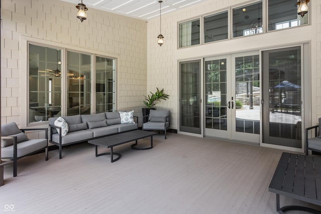 520 Willow Spring Rd, Indianapolis, IN 46240 - wooden terrace with french doors and an outdoor hangout area