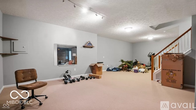 12817 Mojave Dr, Fishers, IN 46037 - exercise area featuring a textured ceiling and carpet floors