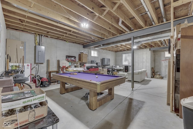 860 Old Eagle Way, Greenwood, IN 46143 - rec room with concrete floors, billiards table, and electric panel