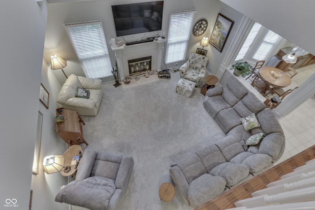 860 Old Eagle Way, Greenwood, IN 46143 - carpeted living room featuring a high end fireplace