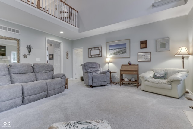 860 Old Eagle Way, Greenwood, IN 46143 - living room with carpet, a high ceiling, and recessed lighting