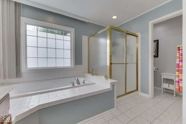 860 Old Eagle Way, Greenwood, IN 46143 - full bath with a shower stall, tile patterned floors, a garden tub, and recessed lighting