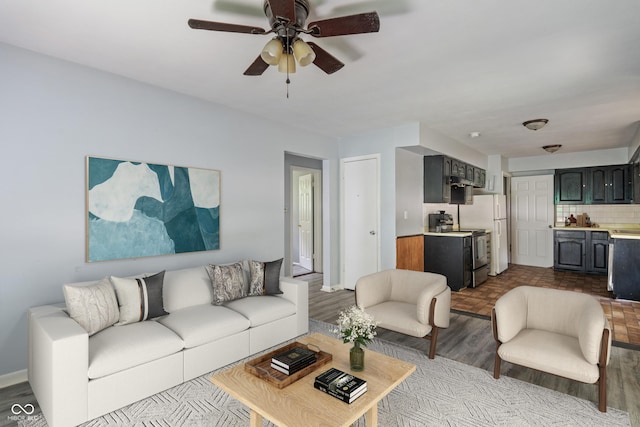 3408 Harvest Ave, Indianapolis, IN 46226 - living room with a ceiling fan and dark wood-type flooring