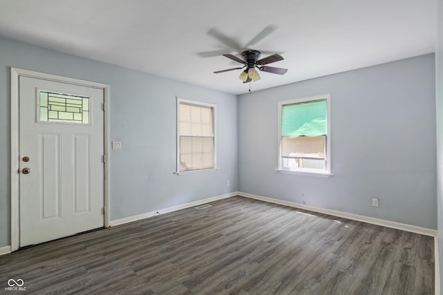 3408 Harvest Ave, Indianapolis, IN 46226 - entrance foyer with plenty of natural light, dark wood-style flooring, and ceiling fan
