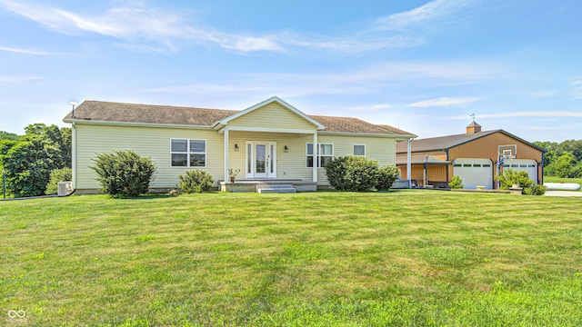 4297 W Division Rd, Crawfordsville, IN 47933 - ranch-style home with a front lawn and french doors
