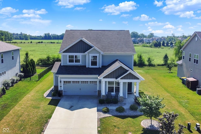 13525 Forest Glade Dr, Fishers, IN 46037 - craftsman house with board and batten siding, driveway, a porch, a garage, and roof with shingles