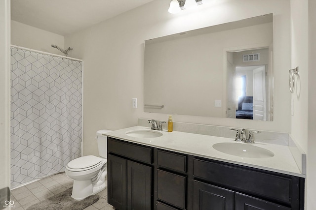13525 Forest Glade Dr, Fishers, IN 46037 - bathroom featuring double vanity, a shower with curtain, and tile patterned flooring