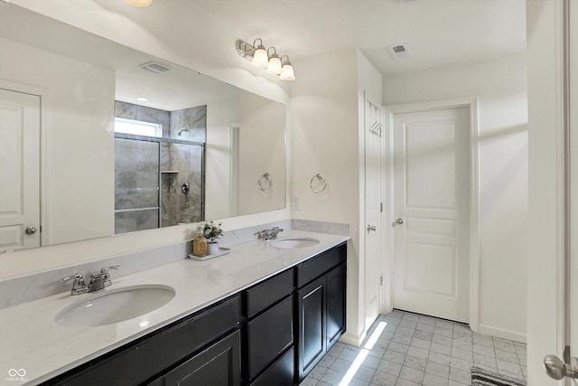 13525 Forest Glade Dr, Fishers, IN 46037 - bathroom with double vanity, tiled shower, and tile patterned floors