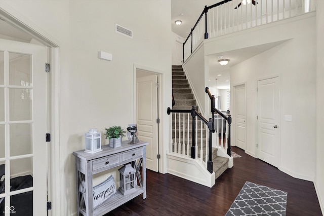 13525 Forest Glade Dr, Fishers, IN 46037 - entrance foyer featuring stairway, wood finished floors, and a high ceiling