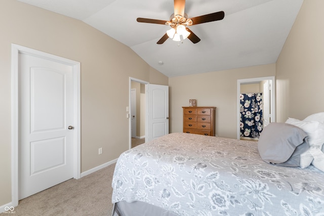 546 Greenwood Trace Dr, Whiteland, IN 46184 - bedroom with lofted ceiling, light colored carpet, and a ceiling fan