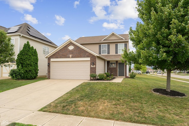 546 Greenwood Trace Dr, Whiteland, IN 46184 - traditional home with brick siding, driveway, an attached garage, a front lawn, and a shingled roof