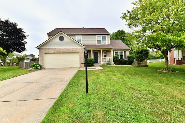 3675 Homestead Cir E, Plainfield, IN 46168 - view of front of house with a garage, concrete driveway, brick siding, covered porch, and a shingled roof