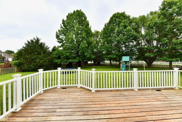 3675 Homestead Cir E, Plainfield, IN 46168 - wooden deck with a fenced backyard and a playground