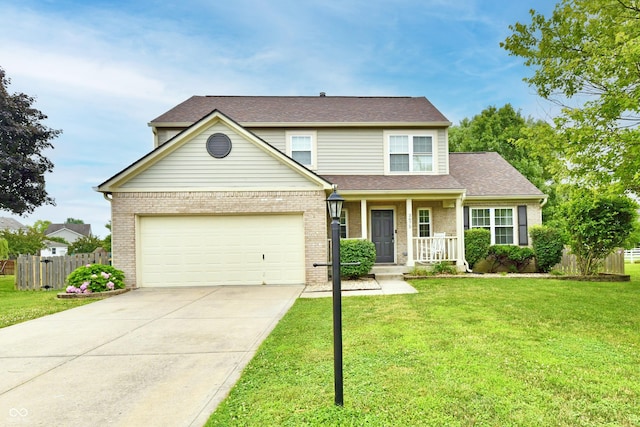 3675 Homestead Cir E, Plainfield, IN 46168 - traditional home featuring brick siding, covered porch, concrete driveway, an attached garage, and a shingled roof