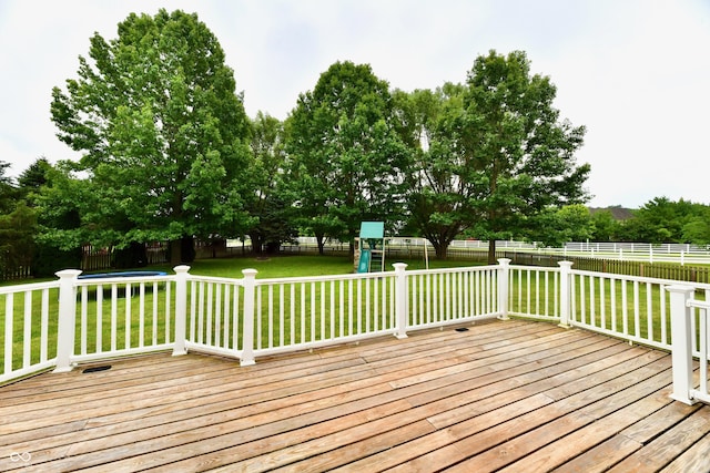 3675 Homestead Cir E, Plainfield, IN 46168 - wooden deck featuring a playground and a fenced backyard