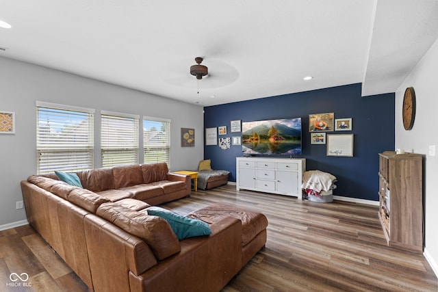 1425 Turkington Ct, Greenwood, IN 46143 - living room featuring ceiling fan, recessed lighting, and wood finished floors