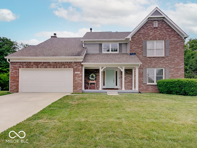 11668 Victoria Ct, Carmel, IN 46033 - traditional-style house with concrete driveway, brick siding, an attached garage, and a front lawn