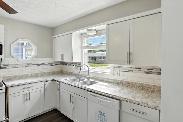 363 N 19th Ave, Beech Grove, IN 46107 - kitchen with white appliances, healthy amount of natural light, decorative backsplash, and a textured ceiling