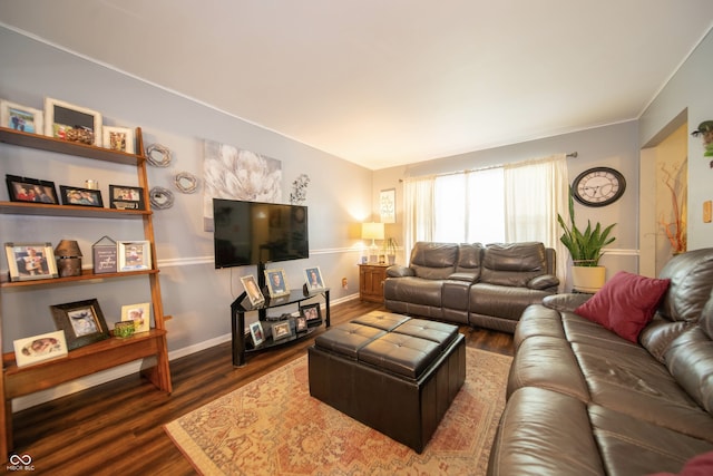 5514 Meckes Ln, Indianapolis, IN 46237 - living room with dark wood finished floors and ornamental molding