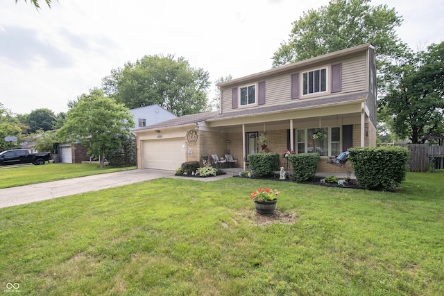 5514 Meckes Ln, Indianapolis, IN 46237 - traditional-style home with an attached garage, concrete driveway, a porch, and brick siding
